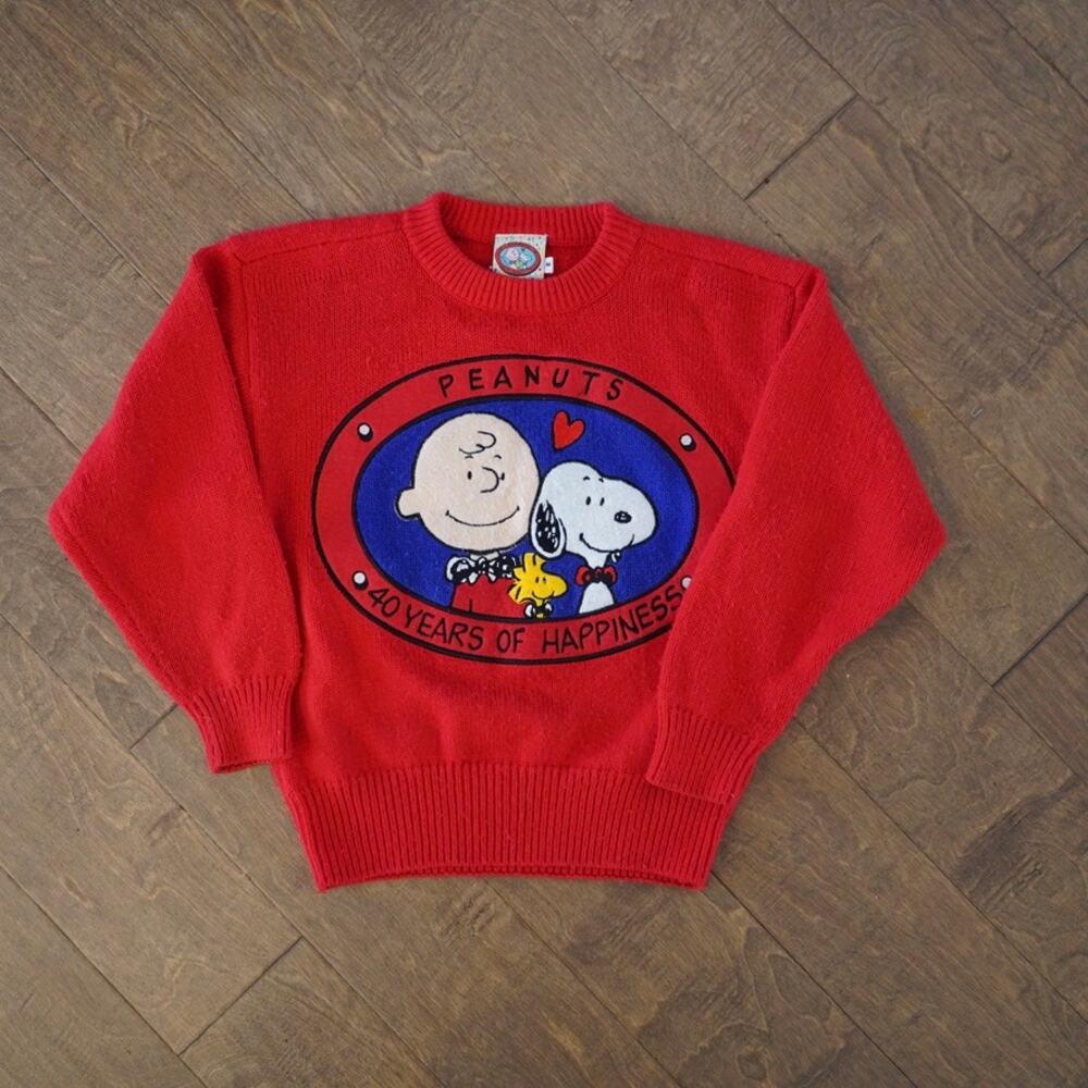 Vintage Peanuts Long Sleeve Pullover Cashmere Sweater Red Kids Size 8